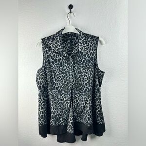 Signature Collection Black Leopard Print Blouse Size XL